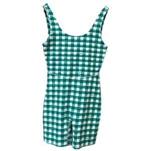 Mate the Label x Lisa Says Gah Organic Stretch Unitard Green White Gingham Small